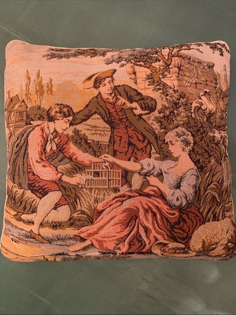 VTG French Pastoral Tapestry Velvet Backing Formal Old World Luxury Neo Classica